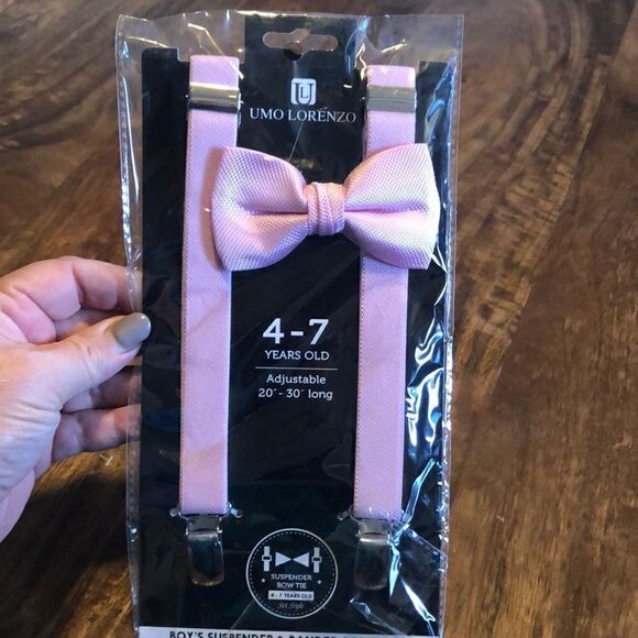 Kids Umo Lorenzo Suspender And Bow Tie Set-Pink - Picture 1 of 4